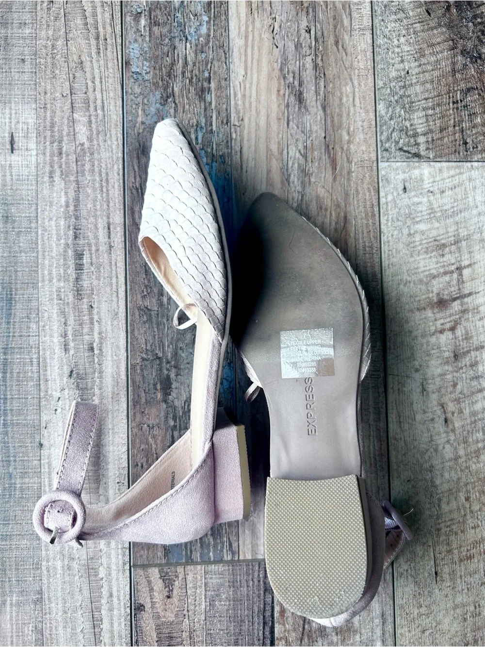 Express Blush Pink Snakeskin D’Orsay Ankle Strap Pointed Flats Size 7